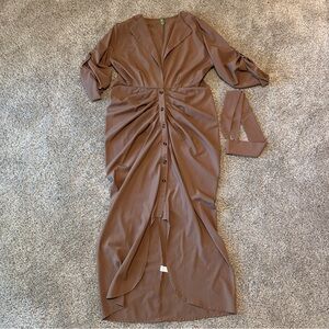 Button-Down, Ruched Lapel Maxi Dress